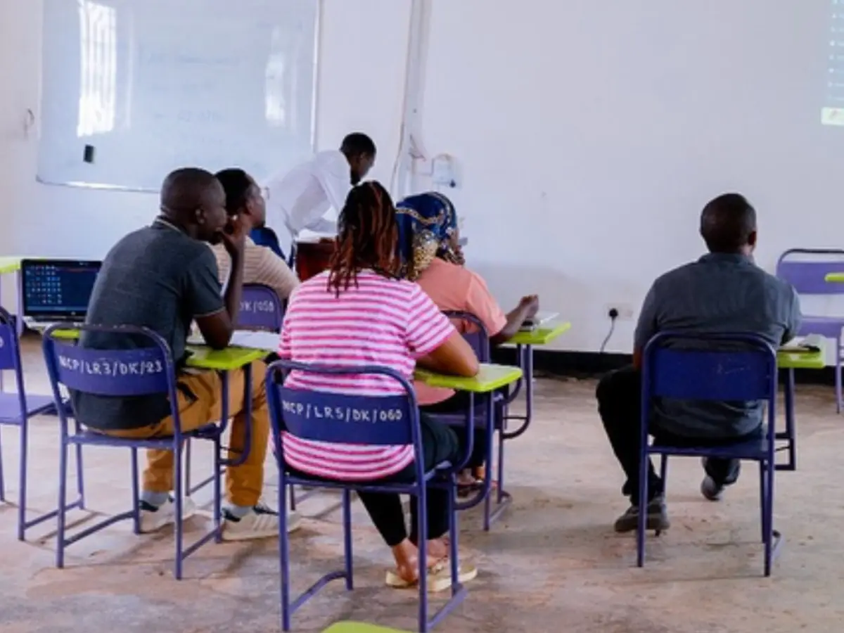 Staff training session with a projector in a classroom