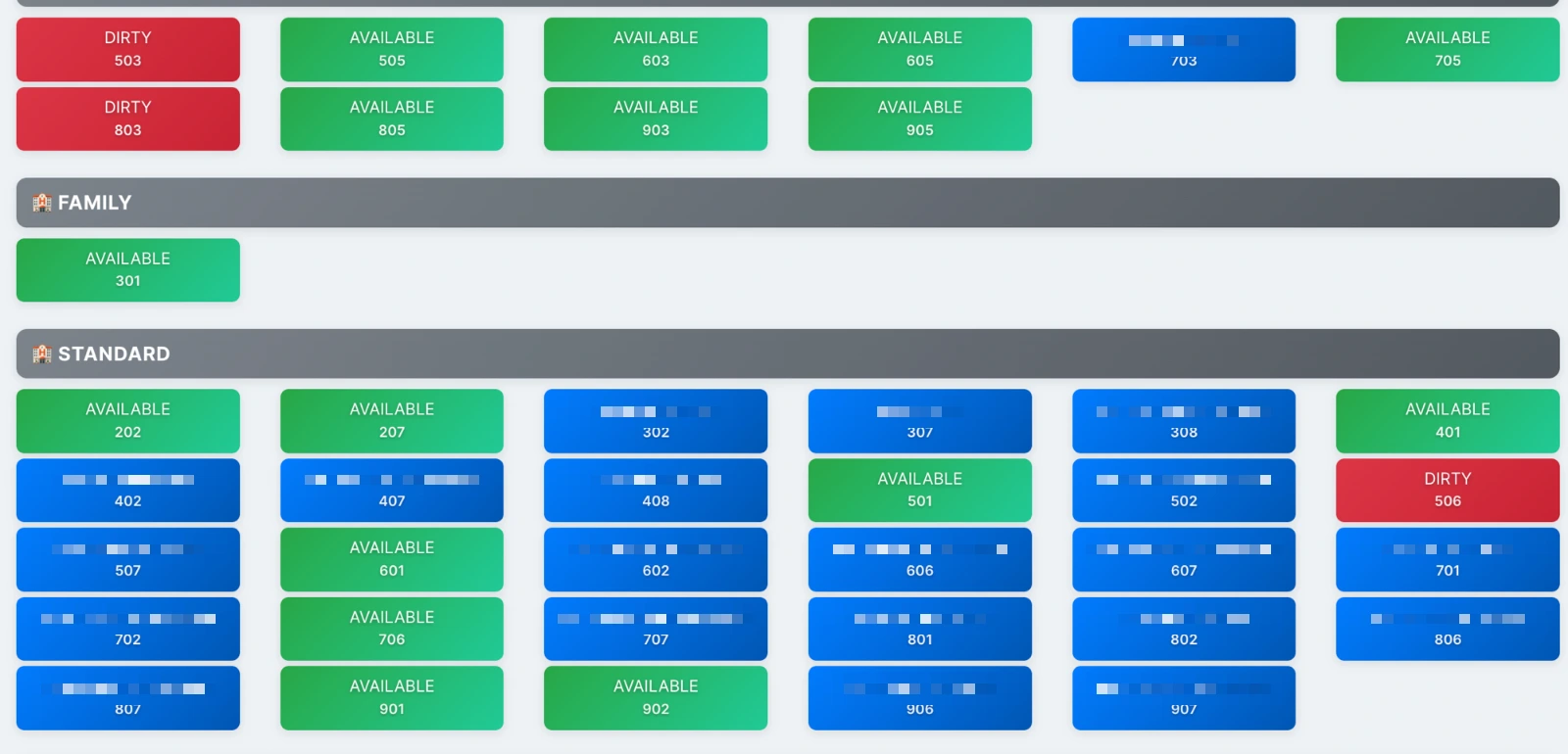 Real SmartHotels room status board